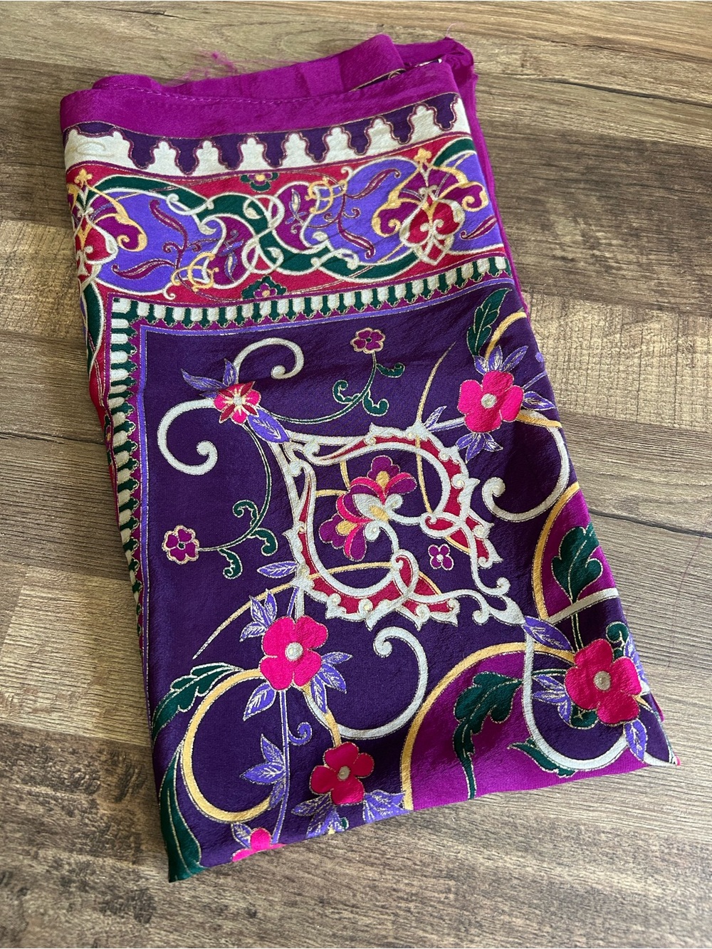 Vintage Oscar de la Renta Jewel Tone Silk Scarf Boroque Metalic 80s 30x30